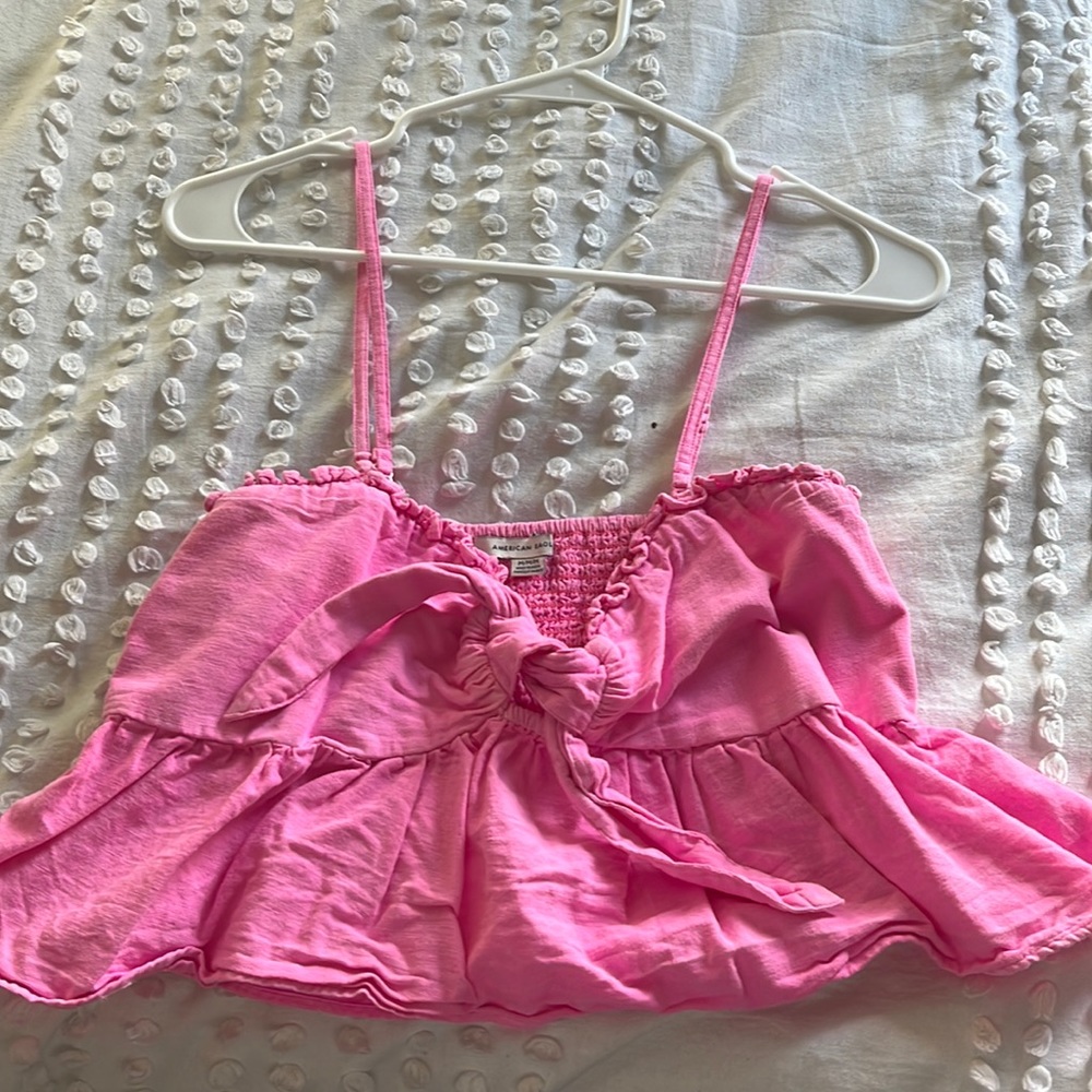 American Eagle, can be strapless, knots in the front, M, crop style, bright pink